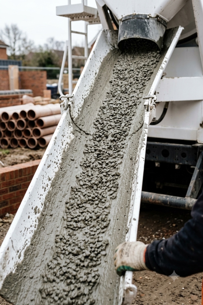Direct Chute Readymix Concrete Delivery on Site Hitchin